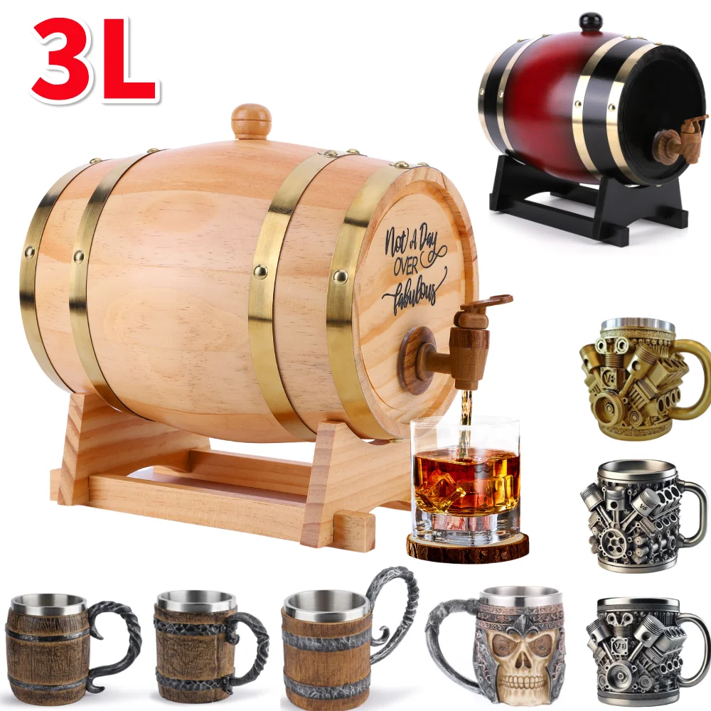 Wine Whiskey Beer - Barril de uísque de madeira 3l